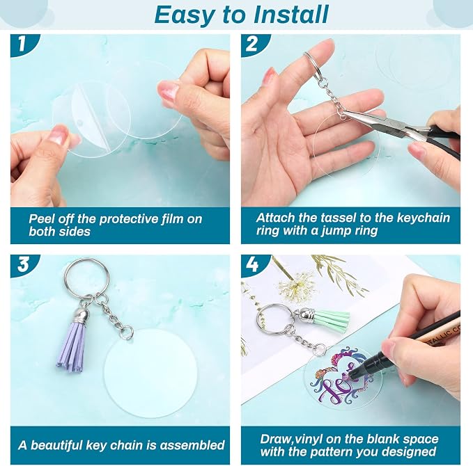 350Pcs Acrylic Keychain Blanks Clear Acrylic Round Ornament Blank