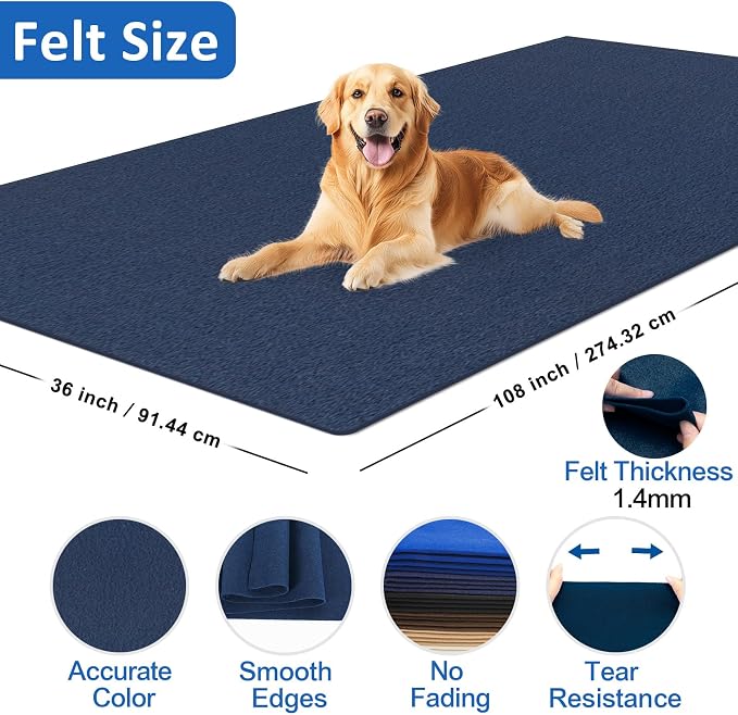 XSEINO Navy Large Felt Fabric 108" X 36 ", 1.4 mm Thick Soft Felt Fabric Sheet