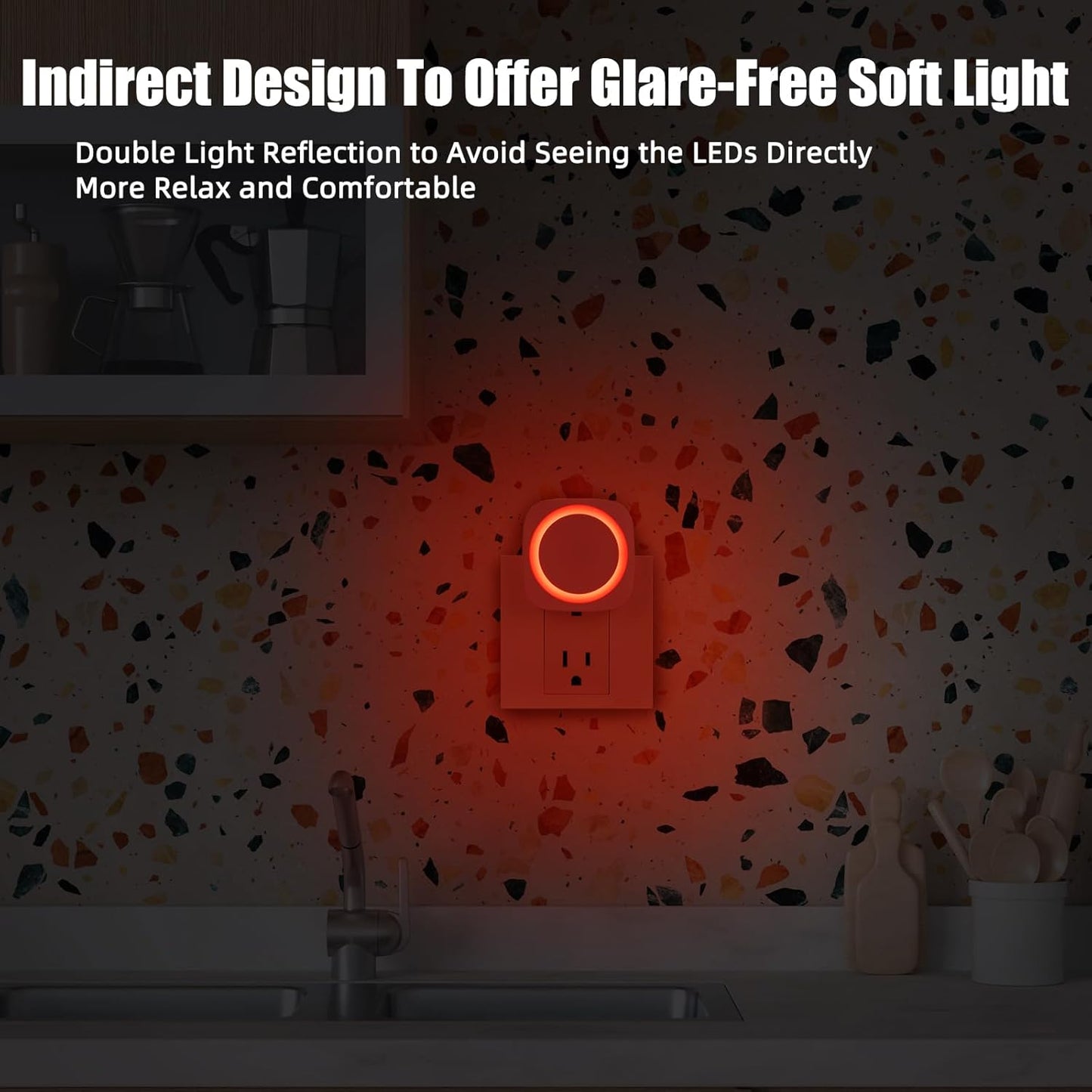 Red Night Lights Plug into Wall, 4 Packs Dimmable Night Light with Dust to Dawn Sensor, Automatically Turn on and Off, Gentle Glow Nightlight for Bathroom,Bedroom,Stairs,Kitchen,Hallway, Red