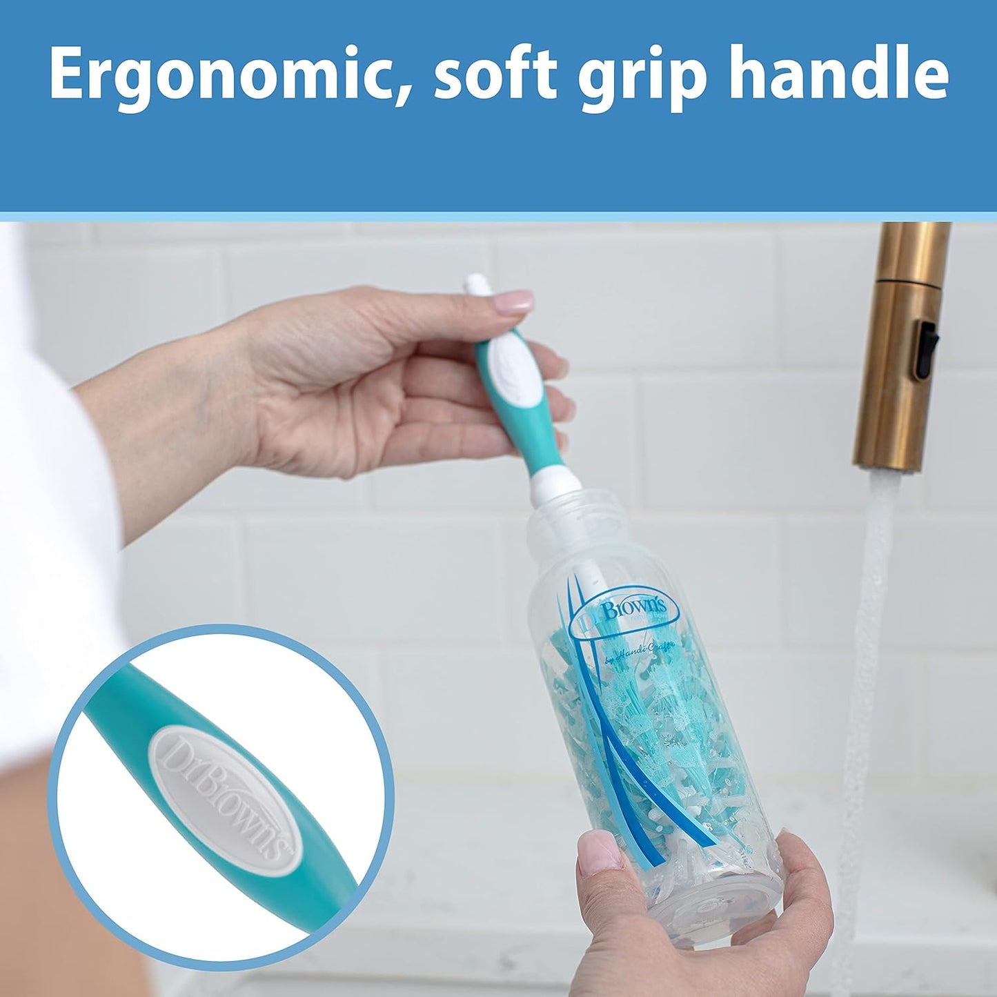 Dr. Brown's Deluxe Bottle Brush, Cleaning Brush for Baby Bottles, Nipples, and Sippy Cups with Suction Cup Stand & Bonus Brush, BPA Free