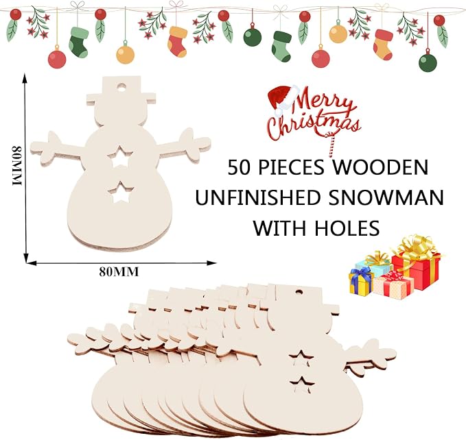 Waeceip 50PCS Unfinished Wood Snowman Kit