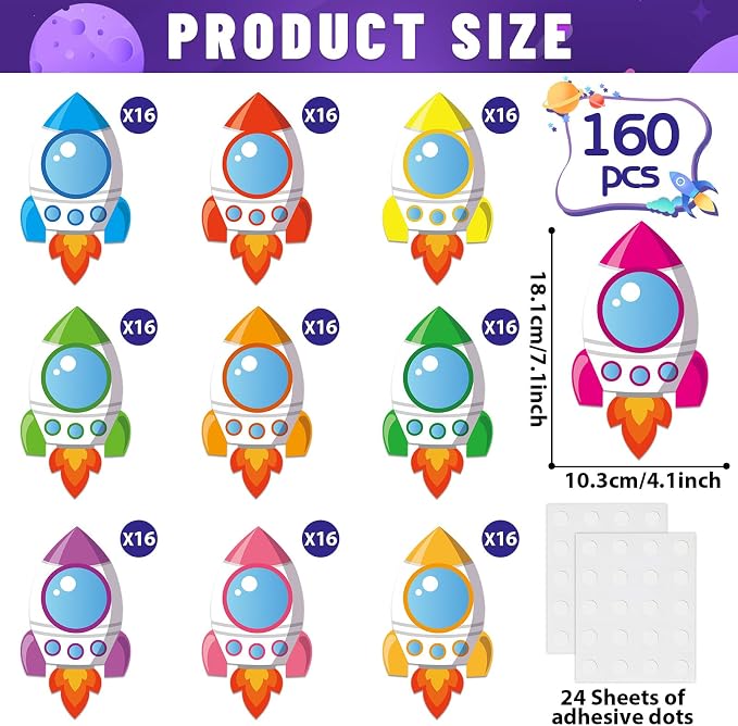 160Pcs Rocket Cutouts Back to School Bulletin Board Decoration Set Outer Space