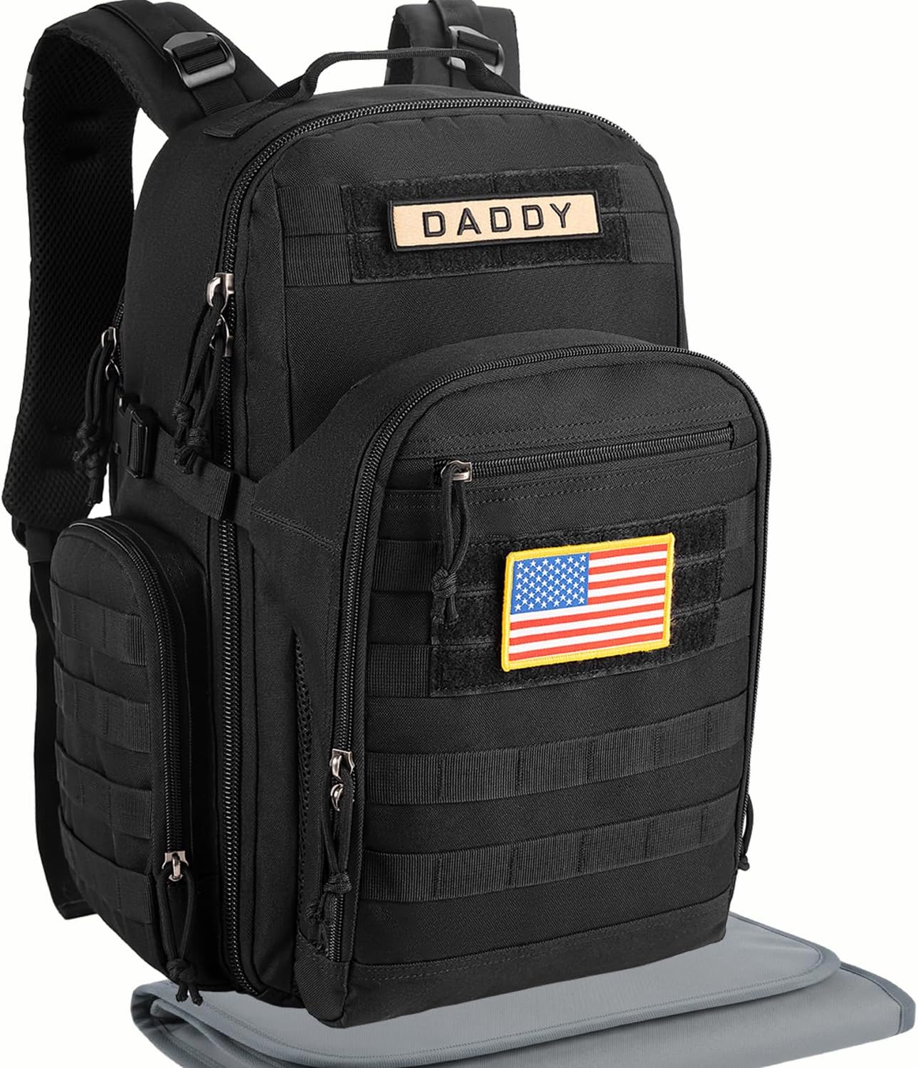 SHARKMOUTH Mens Military Diaper Bag - Tactical Baby Backpack with Insulated Bottle Pouches for Outdoor-Loving Dads - Changing Pad & MOLLE System for Camping, Hiking Travel