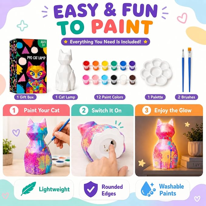 Goodyking Paint Your Own Cat Lamp Kit, DIY Cat Crafts Night Light, Painting Kit