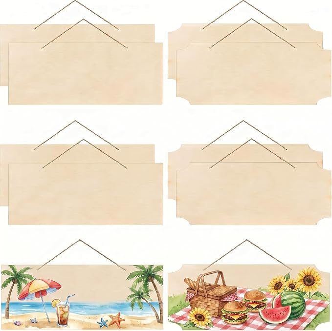 Patelai 20 Pcs Unfinished Hanging Wood Sign 9.8 x 3.9 Inch Rectangle Blank