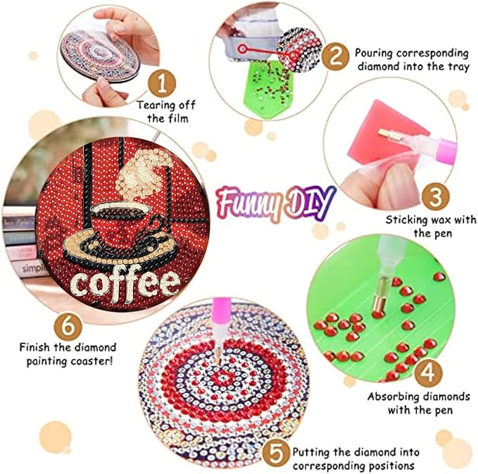 8 Pack Diamond Art Coasters, Coffee Retro Diamond Painting Coasters Kits |