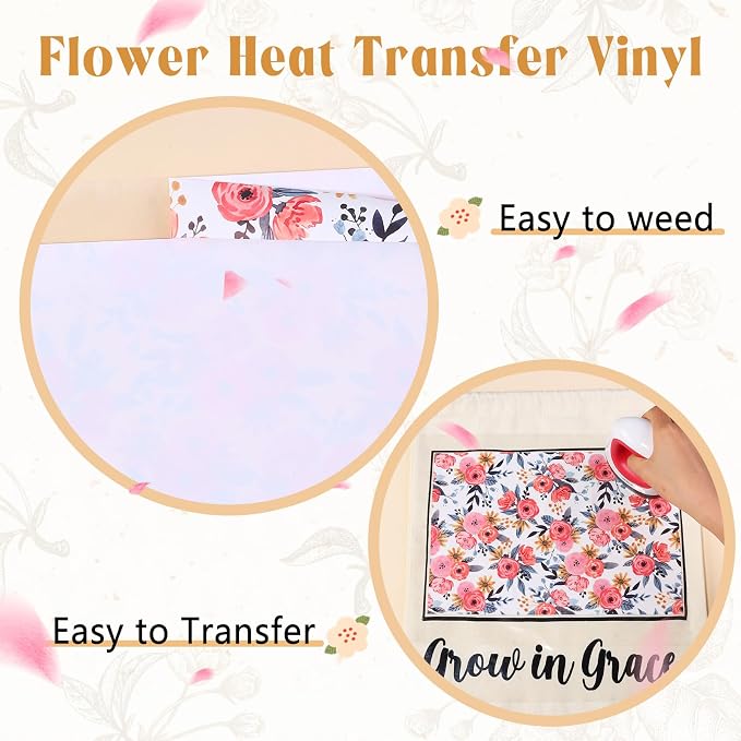 HTVSTD Floral HTV Heat Transfer Vinyl 10 Sheets 12×10in Iron on Vinyl | Flower