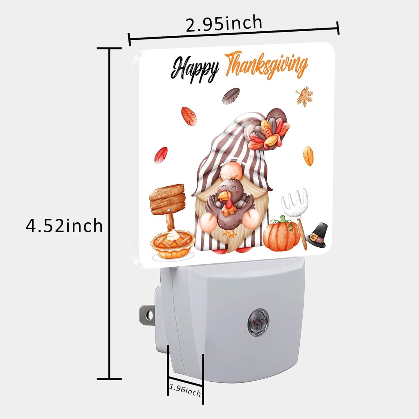 Thanksgiving Cute Gnome Turkey Pumpkin Night Light for Kids, LED Night Light Plug into Wall with Dusk to Dawn Sensor for Girls Boys Women Room Decor,Hallway,Kitchen,Bathroom,Nursery,Stairs