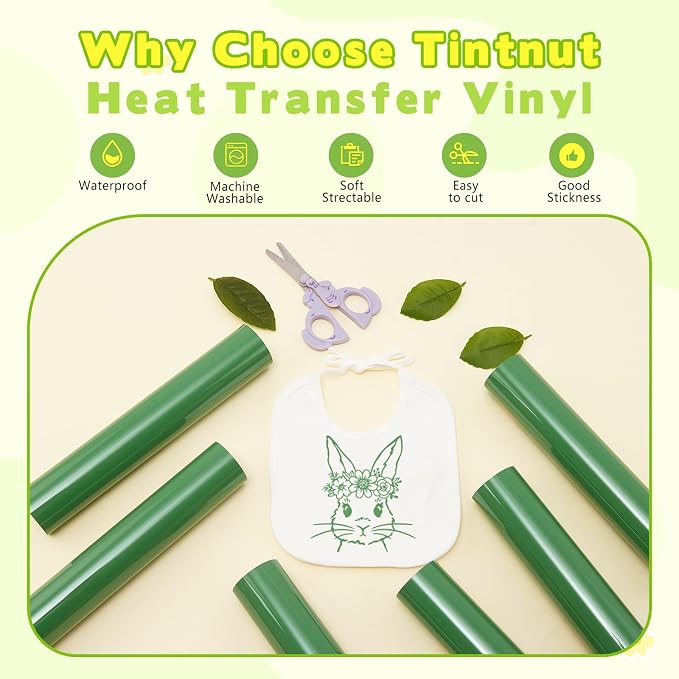 Tintnut Medium Green Heat Transfer Vinyl, easy cut & weed, stretch washable