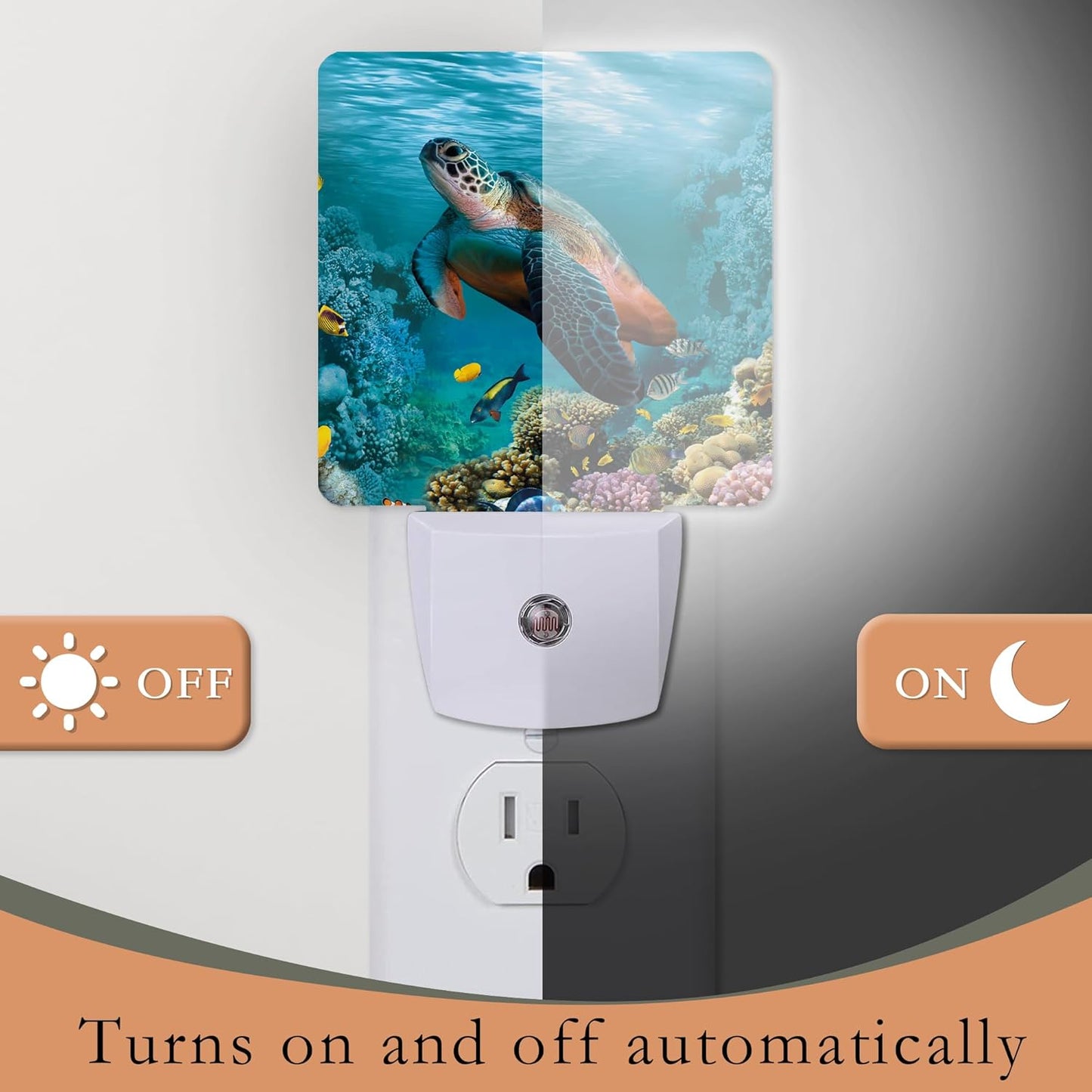 Night Light Plug into Wall,Sea Turtle Corals Fish Night Light with Dusk to Dawn Sensor Night Light for Kid Girls Boys Women Men Room Decor,Hallway,Kitchen,Bathroom,Nursery,Stairs