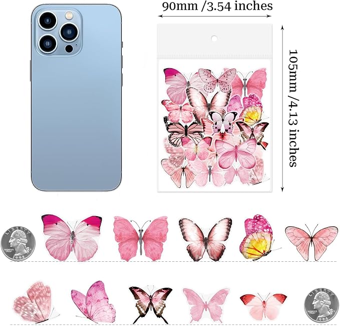 Imeepa 320Pcs Butterfly Stickers Transparent Scrapbooking Stickers | PET