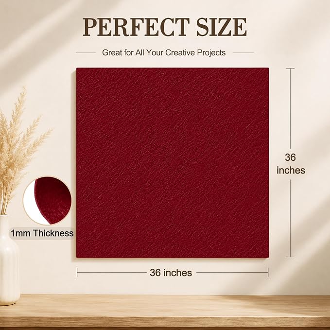 Wine Red Large Felt Fabric 36" x 36", 1mm Stiff Felt Sheet, Nonwoven Fabric