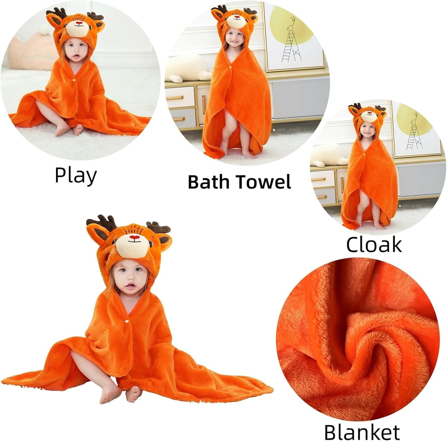 Wearable Blanket Hoodie for Kids Toddlers Hooded Towels Soft Cozy Flannel Wearable Throw Blanket Hoodie for Boys Girls Birthday Gifts (Elk 60 * 50)