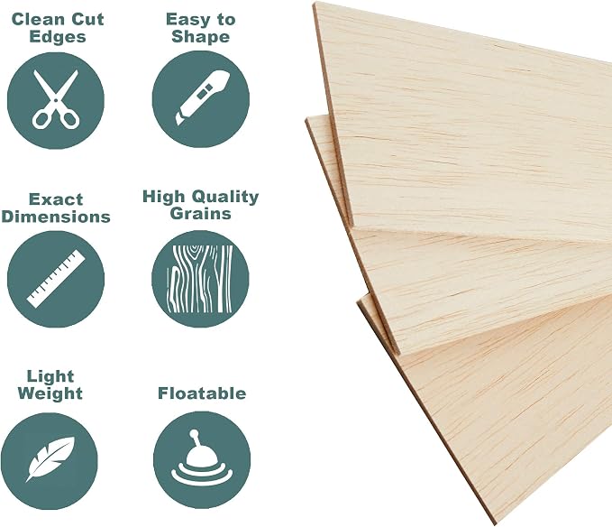 12 Sheets 8x4 Inch Unfinished Balsa Wood Sheets Thick