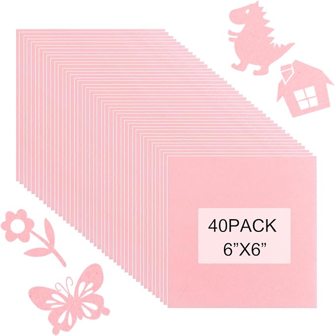 40 Pcs Stiff Felt Fabric Sheet for Crafts, 1mm Thick and 6”x6”Pink Felt Fabric