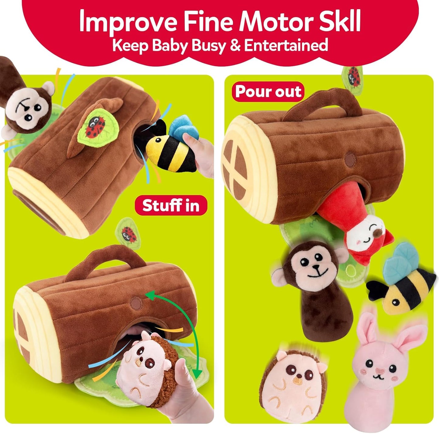 Baby Toys 6-12 Months - Jungle Soft Plush Stuffed Animal Set with Rattle, Squeaker & Mirror - Montessori Sensory Toys for Babies Ball 6 7 8 9 Months, Baby Christmas Birthday Boy Girl Gifts