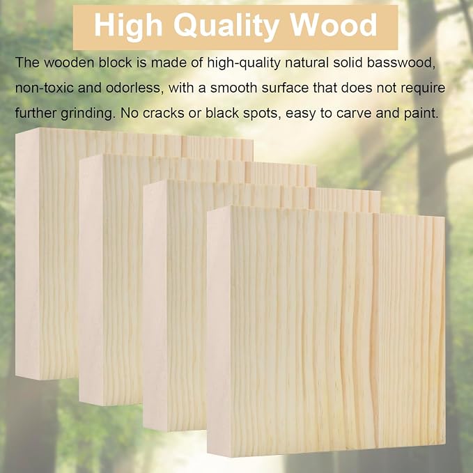 4 PCS Solid Wood Blocks, Laser Engraving, DIY Signs, Home Decor and Craft