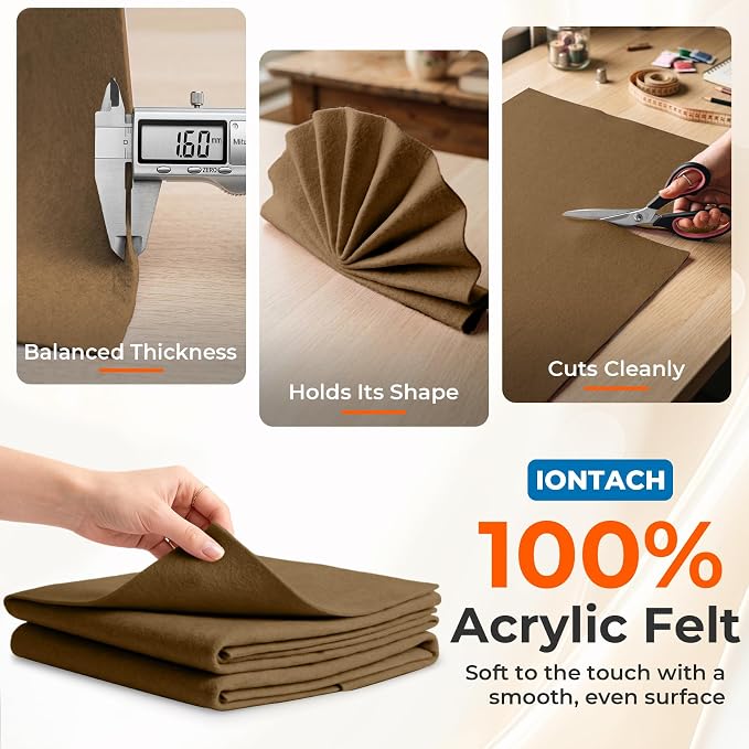 IONTACH 18" X 18" Soft Felt Sheets 1.6mm Thick | Acrylic Felt Fabric Sheets