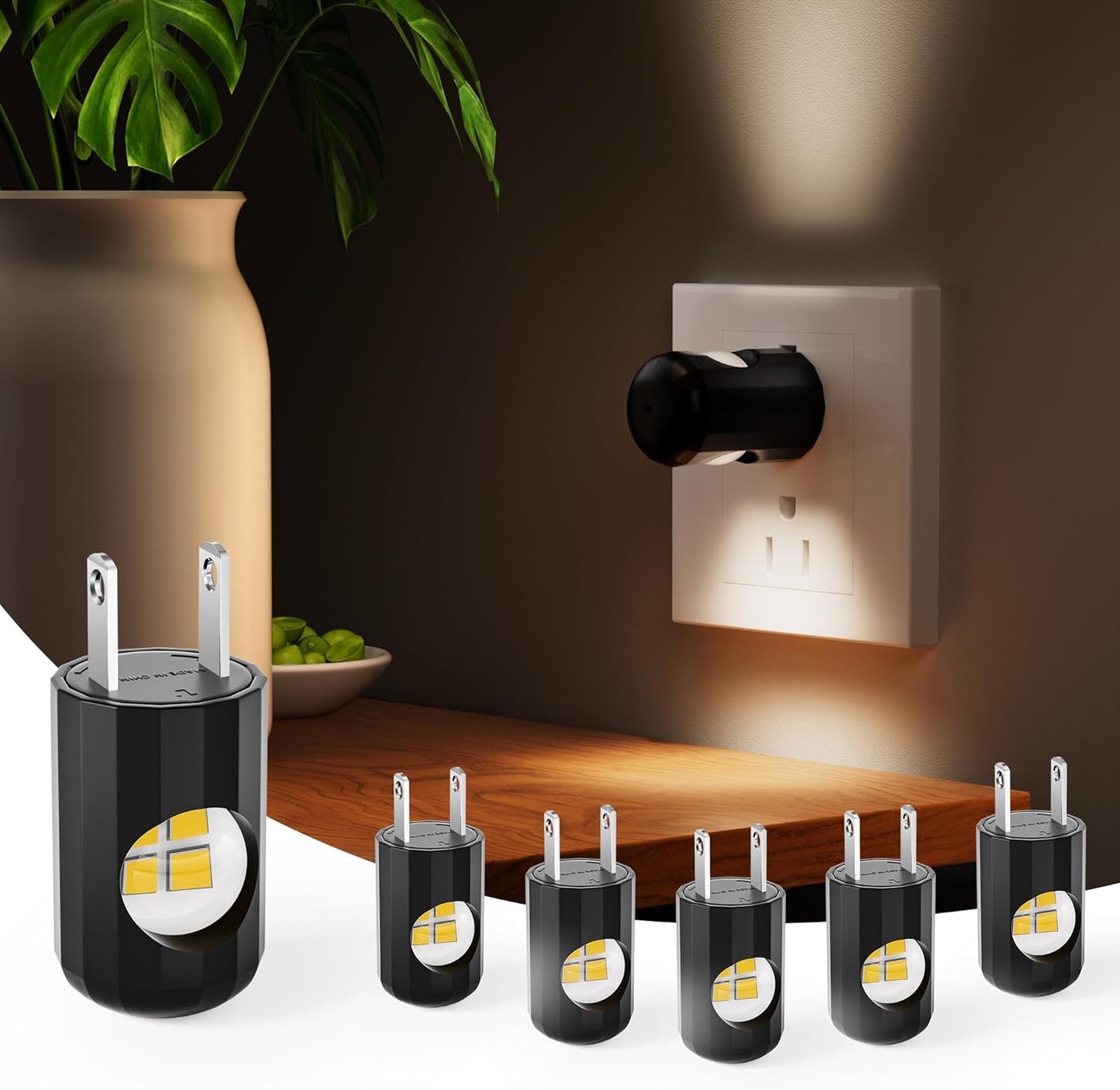 Plug-in LED Night Lights,Dusk to Dawn Sensor,2700K,Bedroom, Hallway, Bedroom,Kitchen, Stairways, Non-Dimmable,6 Pack