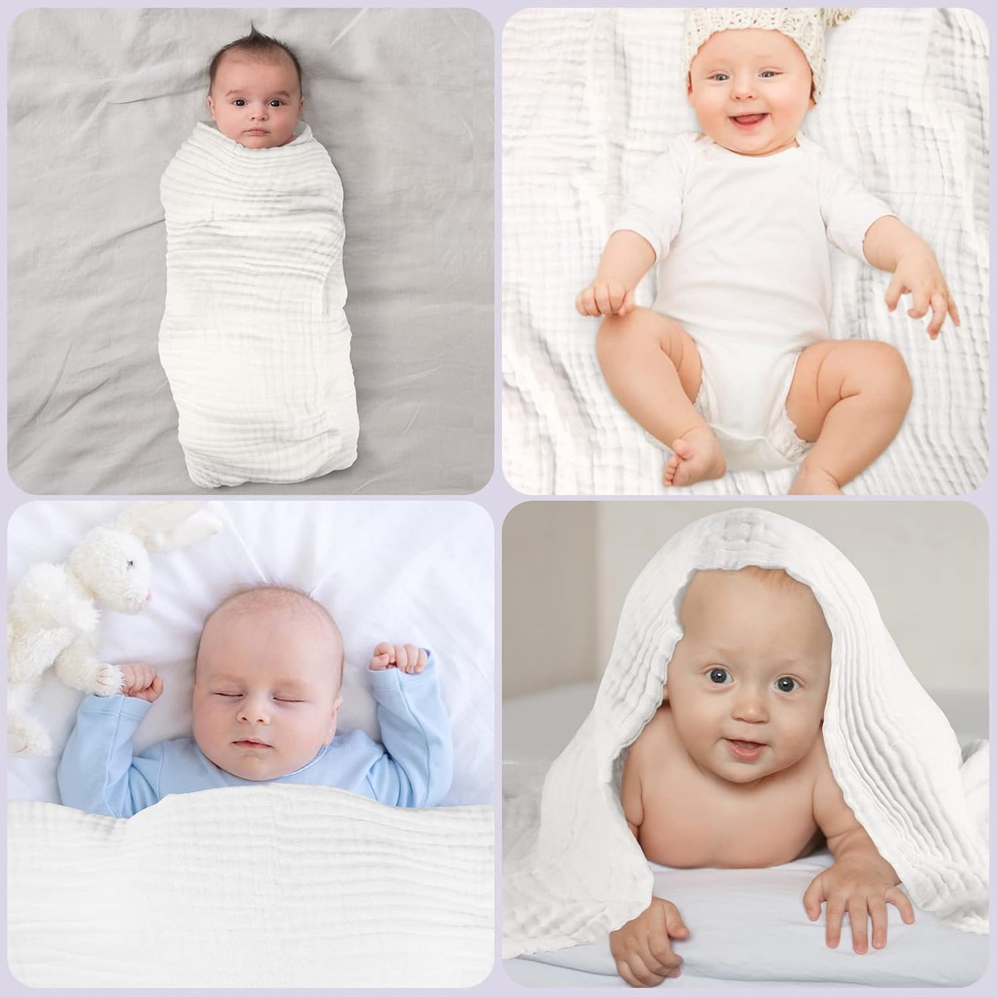 MUKIN Baby Bath Towels, Super Soft Cotton Receiving Blanket for Baby's Delicate Skin,2Pack Swaddle Blanket for Newborns Toddlers Boy Girl,Baby Registry as Shower (White+Yellow)