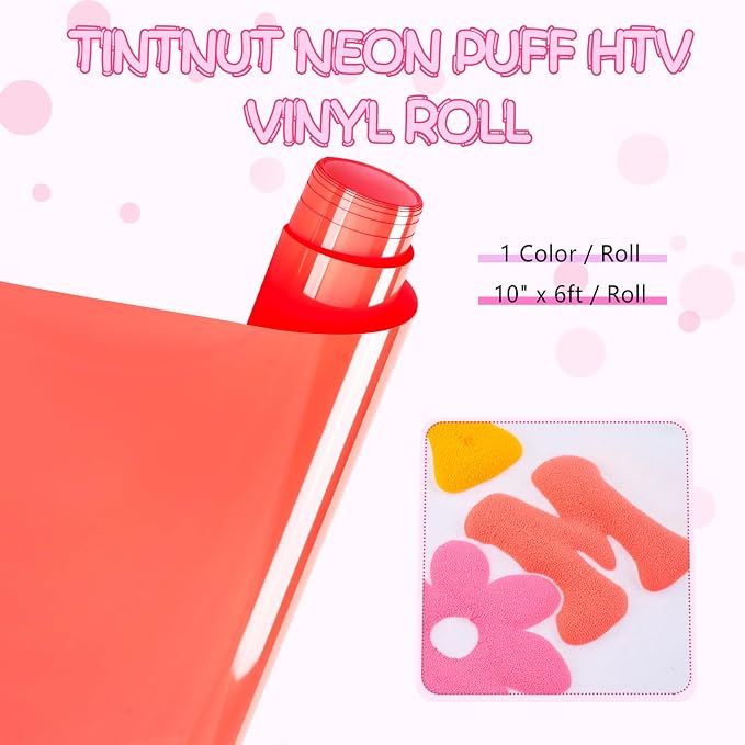Tintnut Pink Lemonade Neon Puff HTV Vinyl Roll, easy cut & weed, stretch