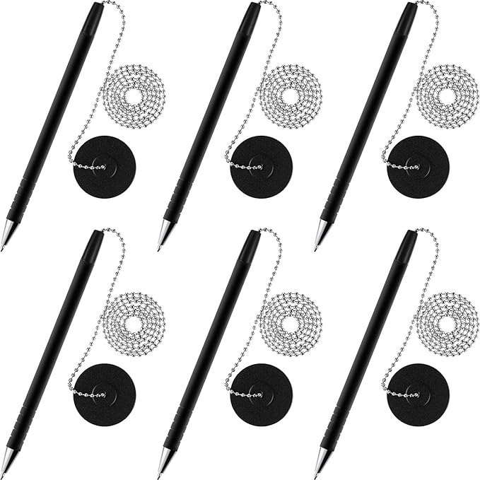 Outus 6 Pieces Secure Pen with Chain and Adhesive Pen Holder Reception Counter