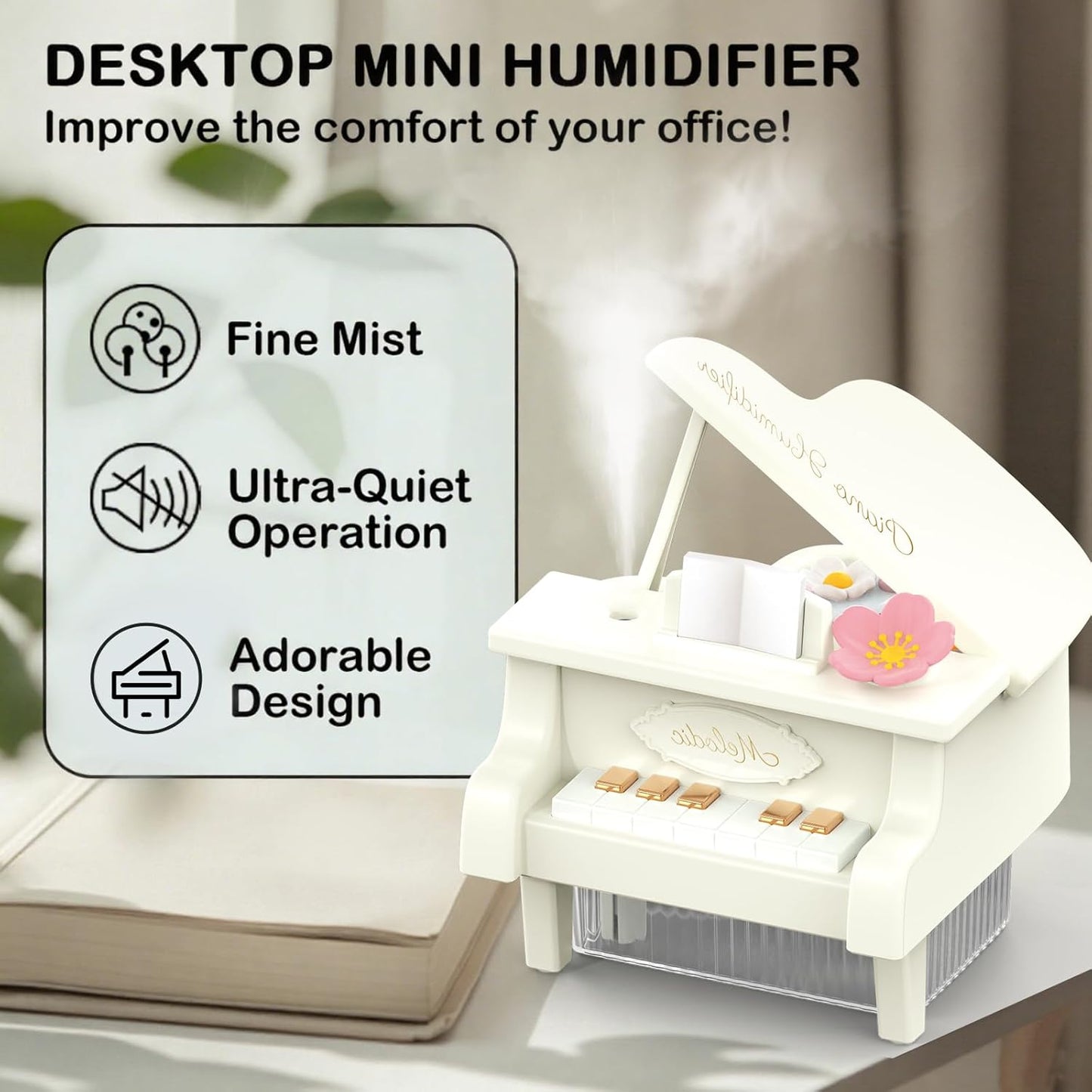 Portable Mini humidifie,350mL Cool Mist Humidifie,1200mAh Quiet for Home/Nursery/Office,Portable Mini Air Moisturizer,rechargeable mini humidifier (White)
