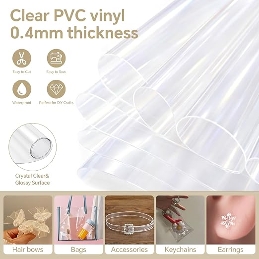 Clear Vinyl for Sewing, Transparent PVC Vinyl roll 12" x 48", 0.4mm Clear Vinyl