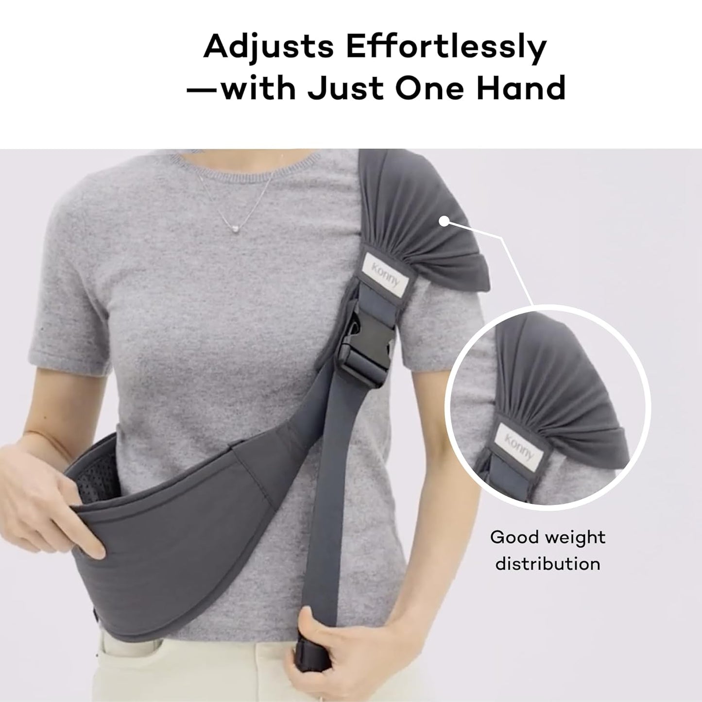 Konny Baby Carrier Hip Seat, Dual Support IHDI Certified with Two Safety Pads, Adjustable Wraps Sling Wearable One Size Fits All, Baby Essentials for 6 to 48 Months up to 44 lbs -Grey Beige