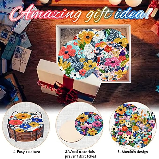 8 Pack Diamond Art Coasters, Wildflowers Diamond Painting Coasters Kits |