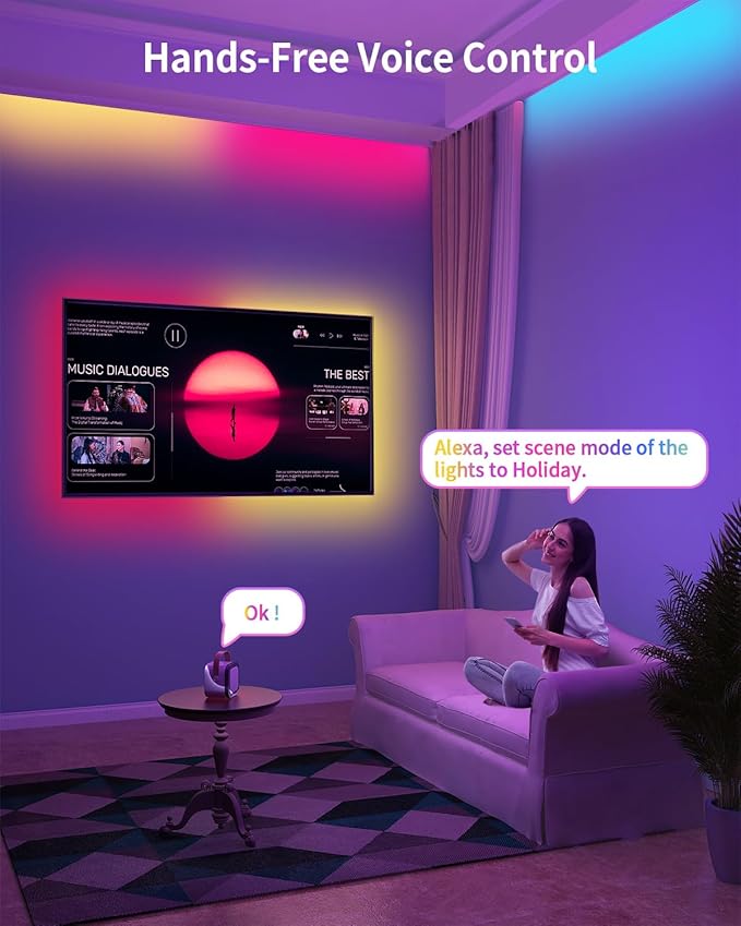 RGB+IC LED Strip Lights, Smart Bluetooth LED Light for Bedroom, Color Changing LED Strips with 44 Scene Modes, Segmented Control, for Room, Party, Festival, Gathering (105ft)