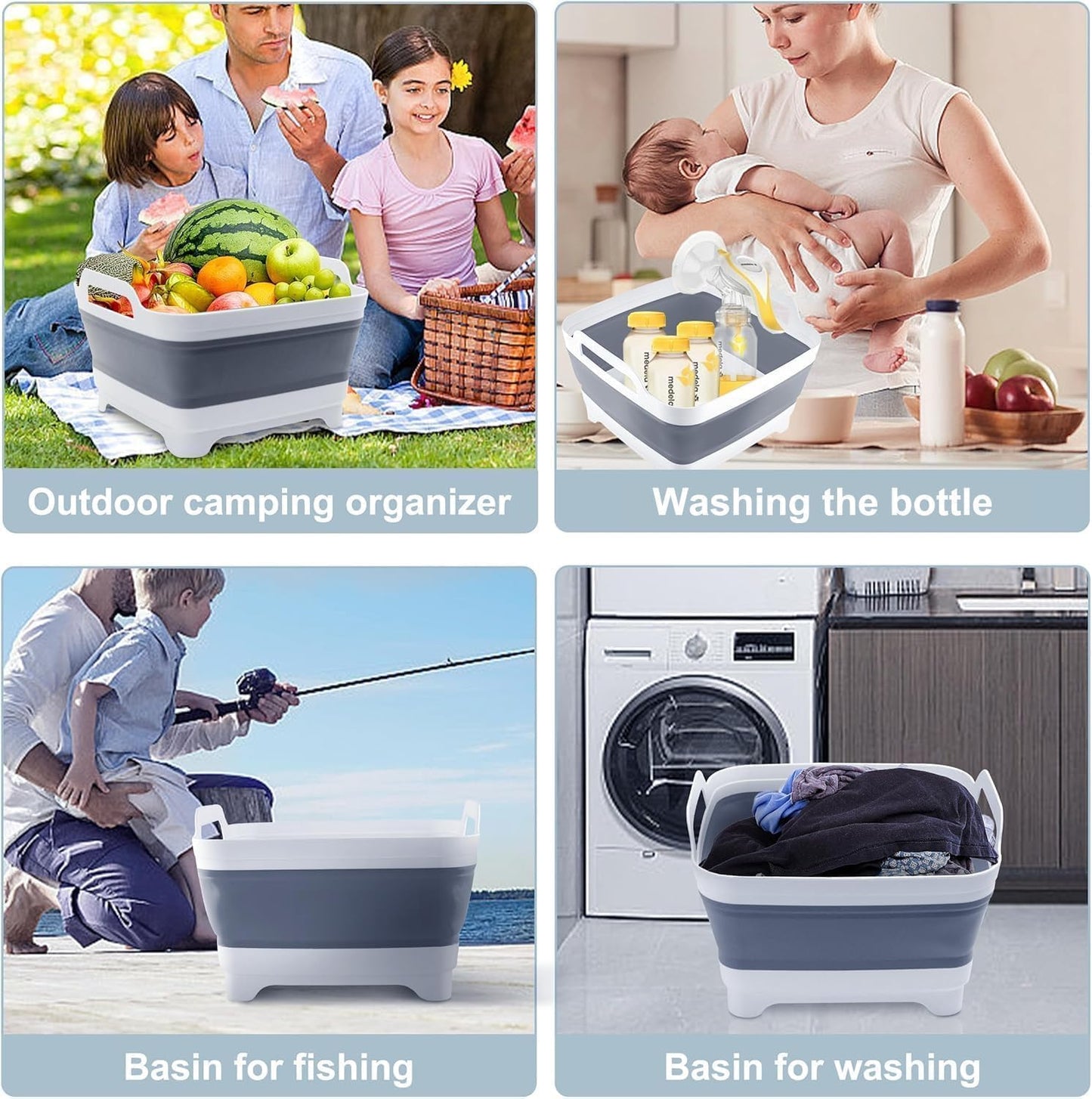 Collapsible Wash Basin For Baby Bottles,Outdoor Multiuse Foldable Sink Tub, Dishpan, Outdoor Camping Sink,Vegetable Washing Basin,Beverage Tubs,RV