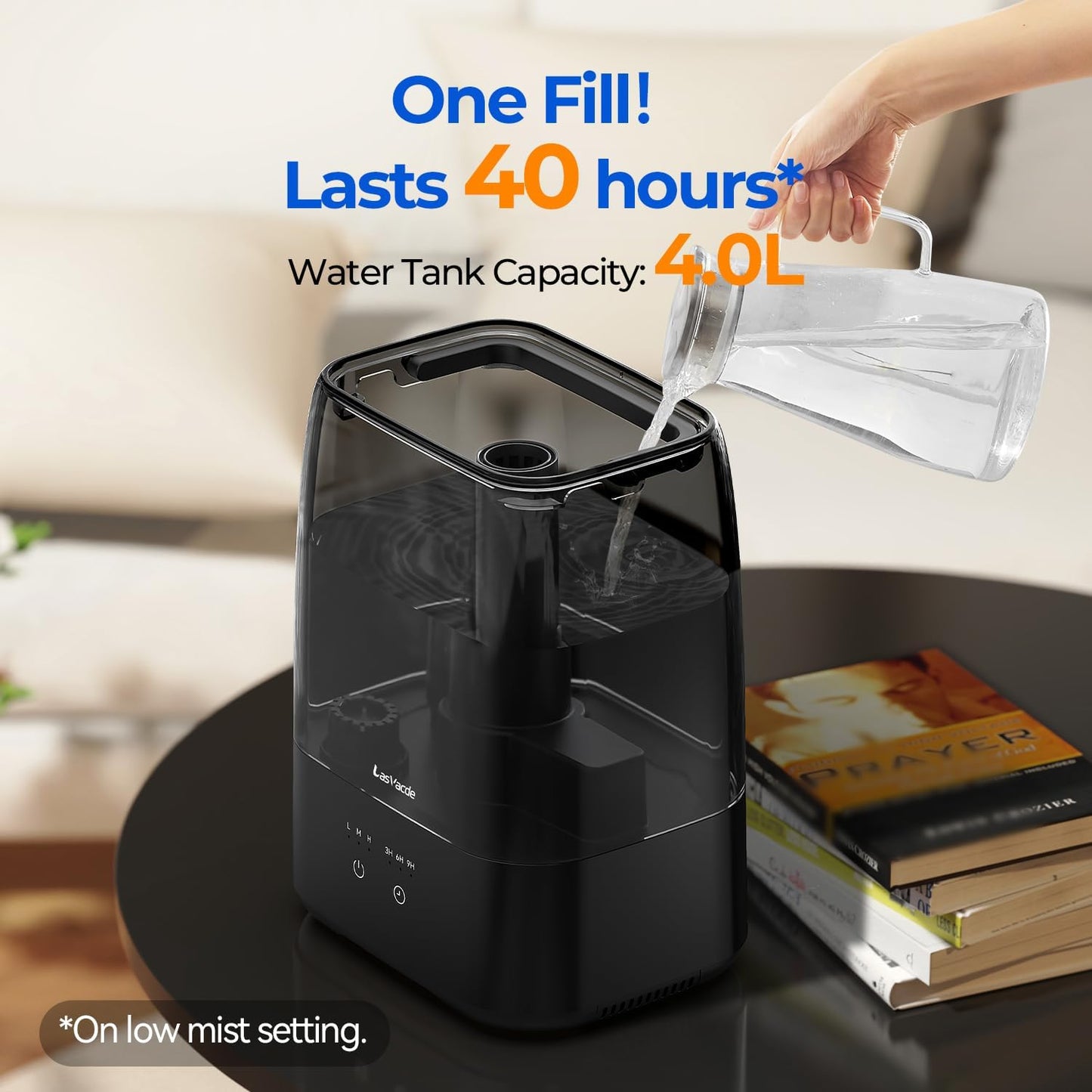 Top Fill Humidifiers for Bedroom, 4.0L Tank Cool Mist Humidifiers for Large Room, 40H Runtime, 28dB Quiet Ultrasonic Air Humidifier for Home, Plants with 9H Timer, Aroma Tray