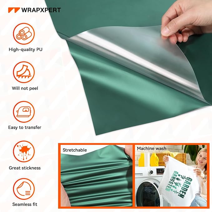 WRAPXPERT Metallic Green HTV Heat Transfer Vinyl Roll, Heat Press Vinyl