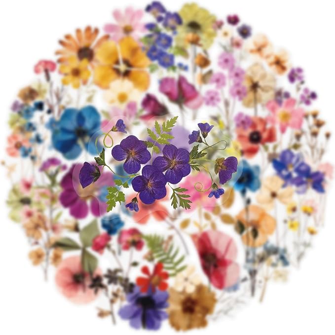 52Pcs Transparent Flora Scrapbook Stickers Pack, Colorful Wildflower Daisy Rose