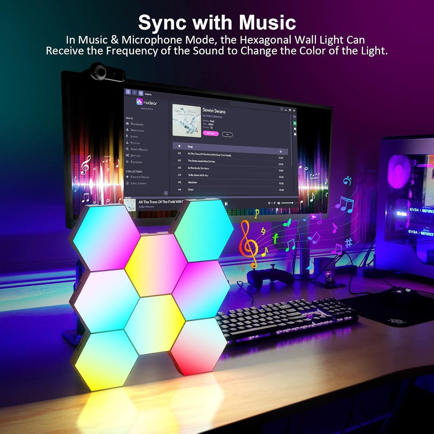 OJQ 8 Pack Hexagon Lights Wall RGB Panel - Hexagonal Led Lights Room Decor Wall Lights Smart APP Music with Sync Honeycomb Shape Panels Hexagon Gaming Night Lights for Bedroom Children