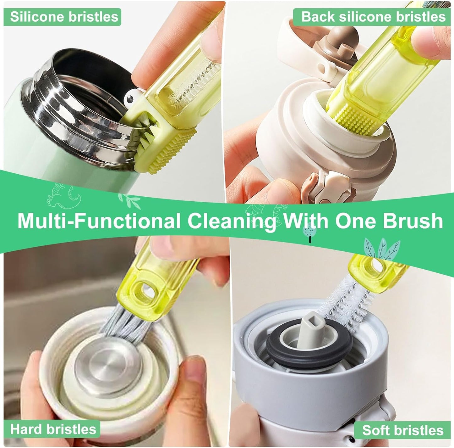 4 in 1 Cup Lid Cleaning Brush - Water Bottle Cleaning Brush, Portable Crevice Cleaning Brush Set for for Bottle Tight Spaces Cup and Sealed Food Storage containers with lids(3 PCS)