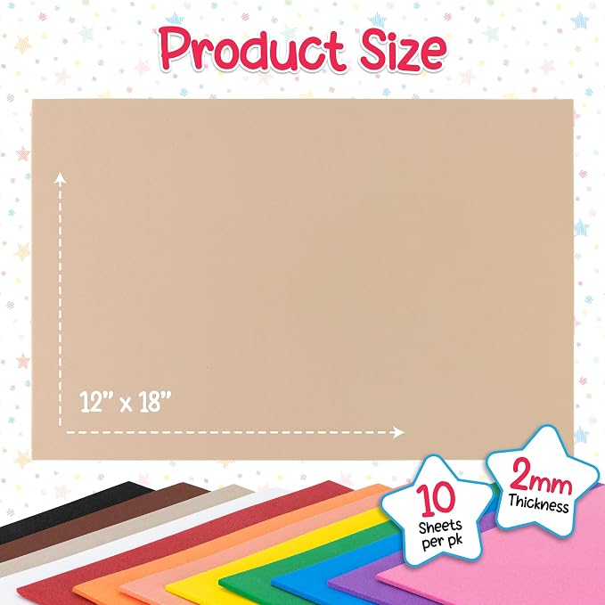 Hygloss Sheets Colorful Foam for DIY Arts & Craft, 12” x 18”, 10 Piece