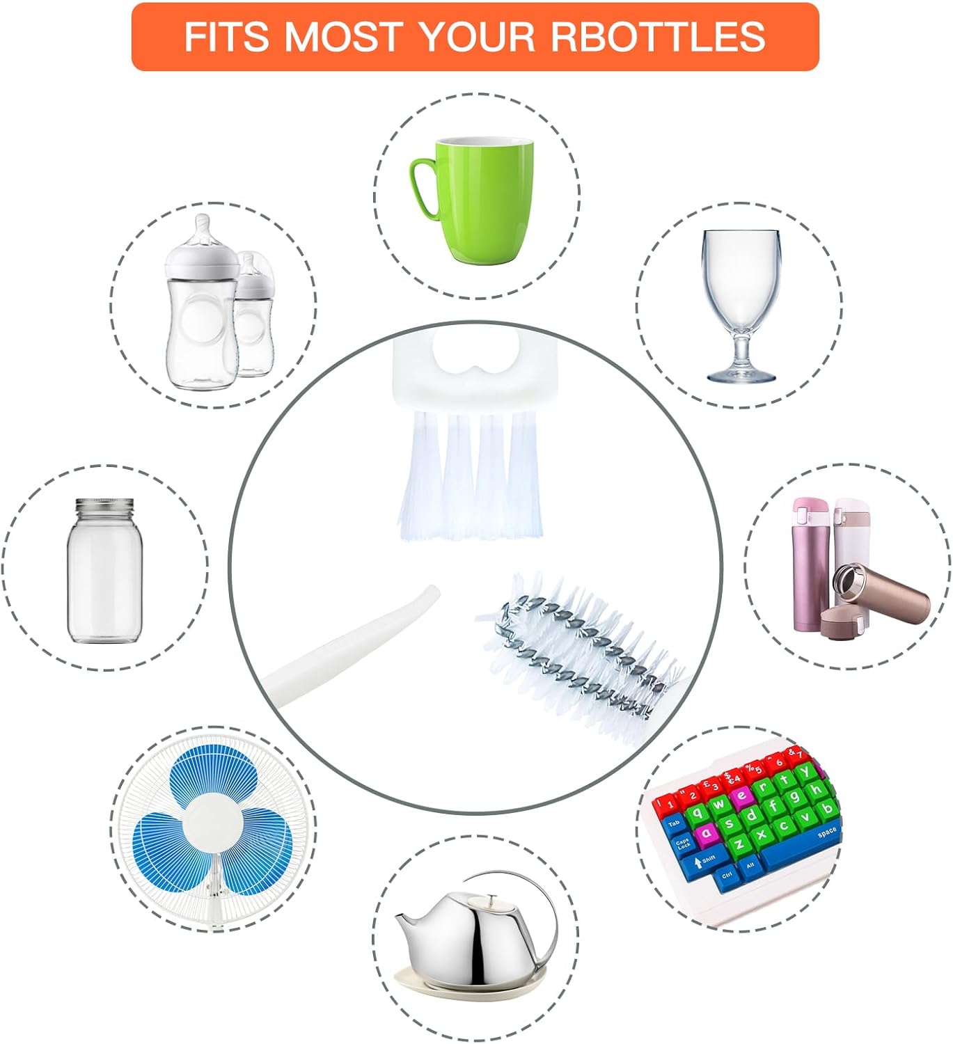 3 in 1 Multifunctional Crevice Cleaning Brush for Tight Spaces, Bottle Gap and Cup Lid Cleaner