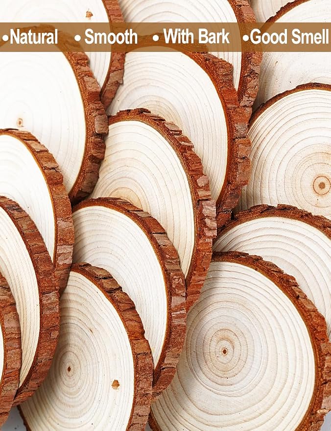 wohohoho 32pcs 2.8-3.2 inches Natural Wood Slices, Unfinished Craft Wood Kit