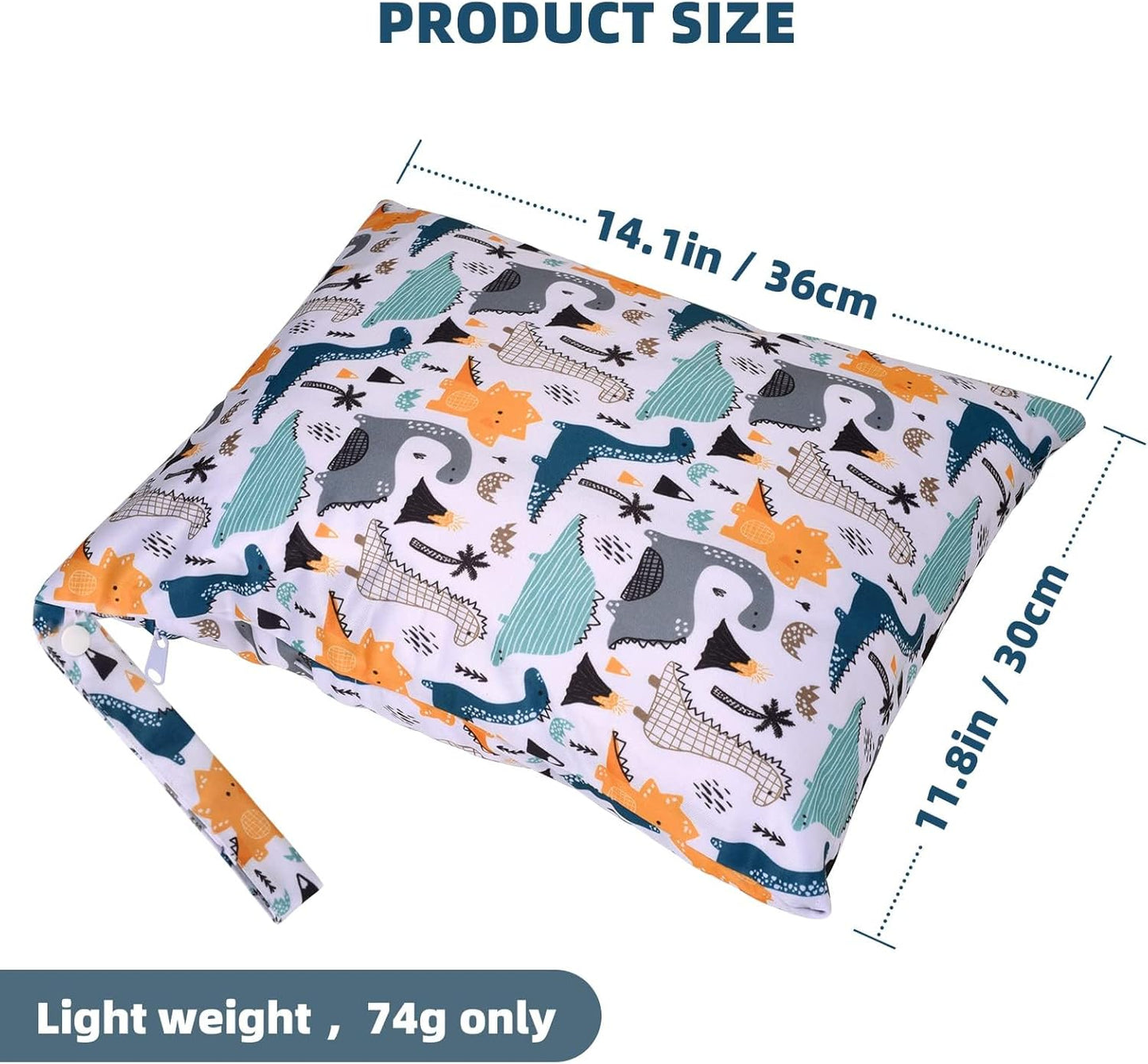 3pcs Cloth Diaper Wet Dry Bags Waterproof Reusable with Two Zippered Pockets Travel Beach Pool Daycare Soiled Baby Items Yoga Gym Bag for Swimsuits or Wet Clothes (Dinosaur,Polar bear)