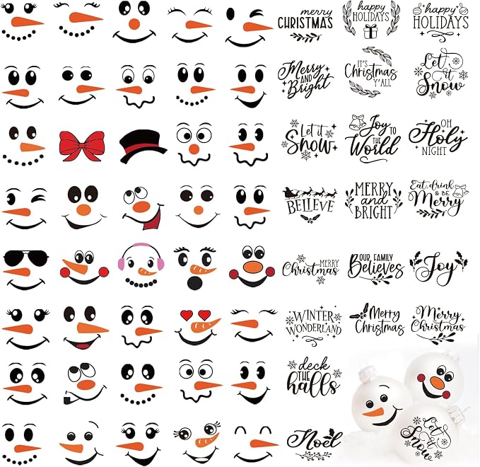 80pcs Snowman Face Stickers for Crafts Christmas Word Sticker Xmas Winter