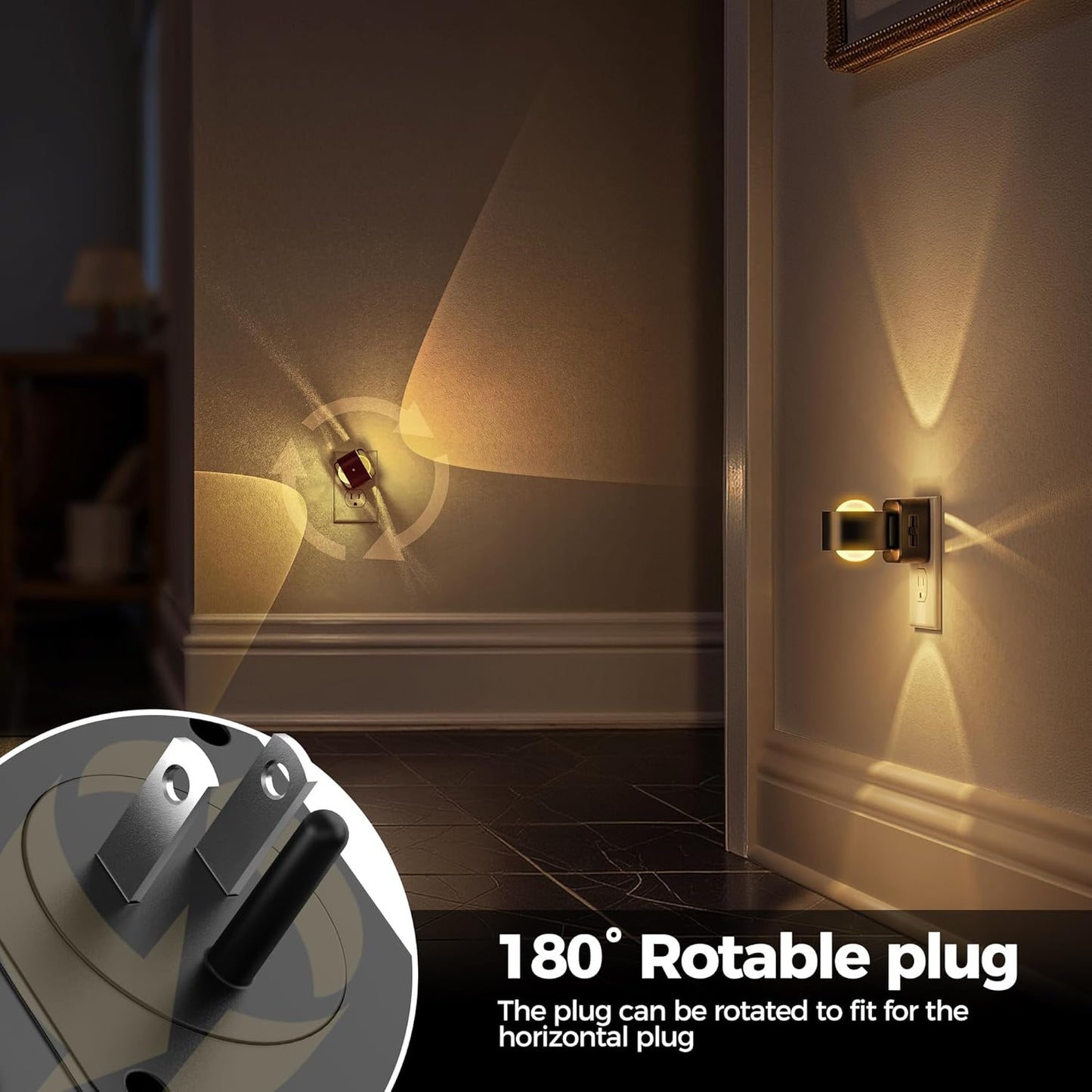 Briignite Night Light Projector, LED Night Lights Plug into Wall, 180° Rotating Night Light for Kids, Dusk to Dawn Sensor, 0-150LM Dimmable, Warm White Ambient Lighting for Bathroom, Gifts, 2 Pack