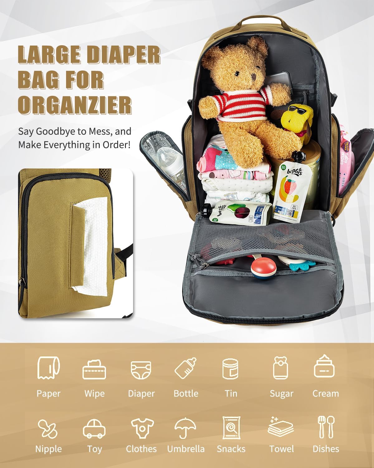SHARKMOUTH Dad Diaper Bag Backpack - Military Baby Gear Backpacks with Daddy Patches Tan