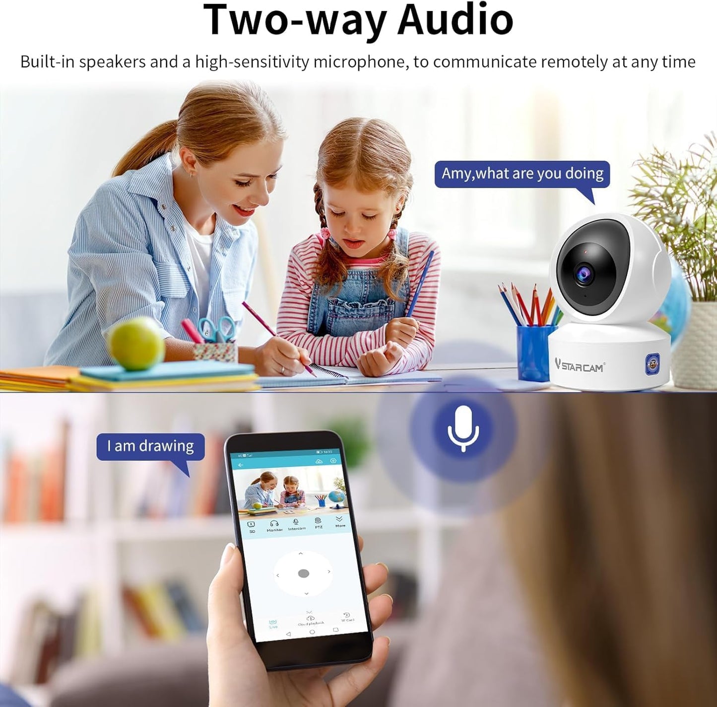 VSTARCAM 3MP Pet Camera Indoor with Phone App, 360° Indoor Security Camera with Color Night Vision, Motion Detection & 2-Way Audio, 24/7 SD & Cloud Storage，2.4GHz WiFi, in Plug