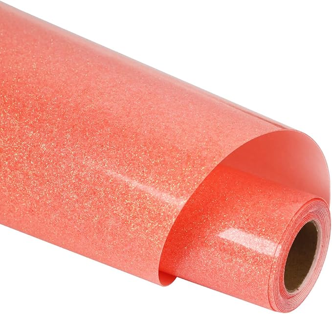 guangyintong Heat Transfer Vinyl Glow Glitter Orange Red HTV Rolls, Glitter HTV