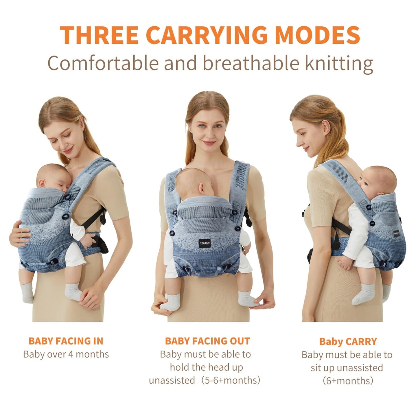 Ergonomic 4-in-1 Baby Carrier Newborn to Toddler - with Lumbar Support - for Children 8-33 Pounds - 360 Degree Baby Wearing - Inward & Outward Facing - Blue