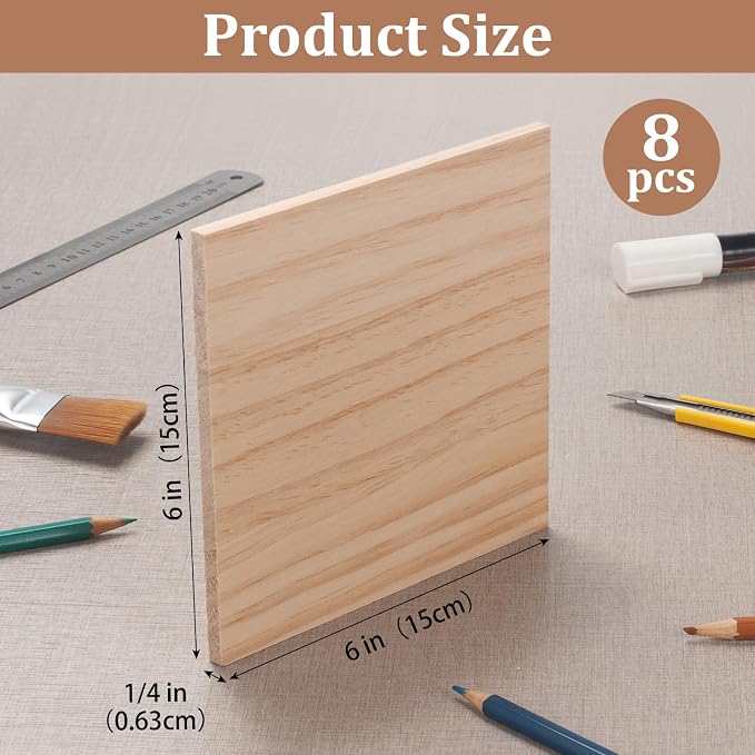 Wooden Blocks for Crafts, 6″ X 6″ Wood Blocks Squares for Crafts1/4″ Thick