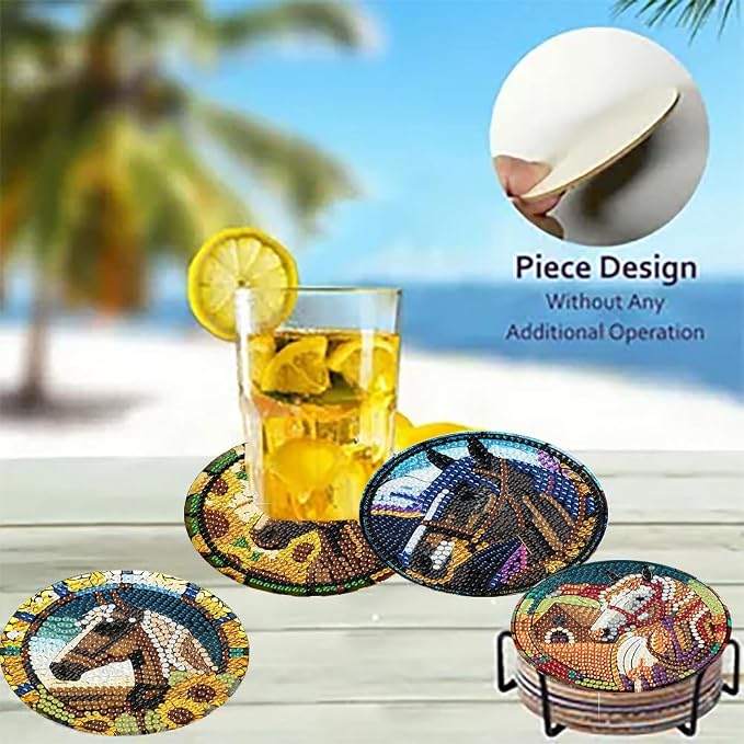 Zythron 8 Pack Diamond Art Coasters, Horse Diamond Painting Coasters Kits |