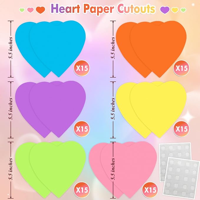 90 Pieces Heart Cutouts Paper Hearts Heart Shape Cards 5.5 Inches Large